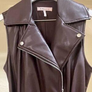 BCBGMaxAzria Brown Leather Dress with Asymmetrical Design